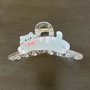 Silver Glitter Cat & Pink Bow Kitten Extra Large 5" Clear Lobster Claw Hair Clip